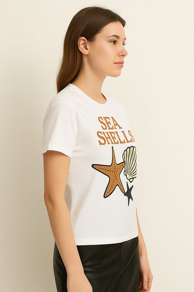 ocke Unisex White Oversize Beach Themed Printed T-Shirt