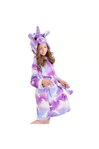 zzz sleep good sleeping !!! Halat de baie copii, model Unicorn, cu imprimeu in nuante de Mov cu Caluti