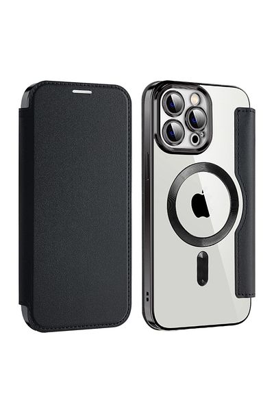 SKYDDAR INNOVATION Case for iPhone 13 Pro Max, SmartMag Book, Magsafe, RFiD, Card Holder, sticker set, Black