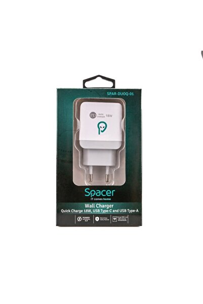 Spacer Quick Charge 18W Wall Charger USB Type-C PD and USB Quick Charge