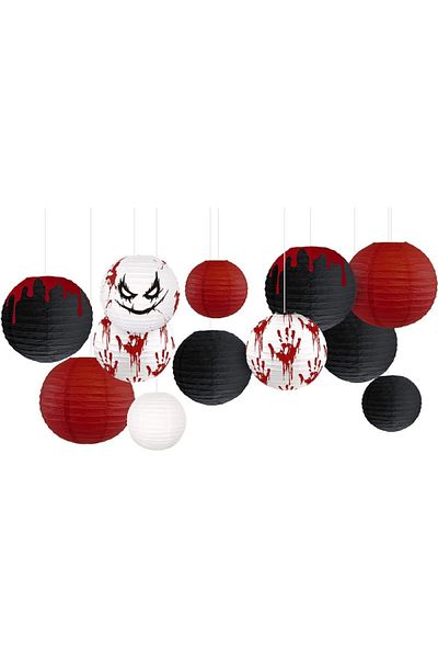 AOBKIAT Set of 12 Halloween decorations AOBKIAT, white/red/black, paper, 20/25/30 cm