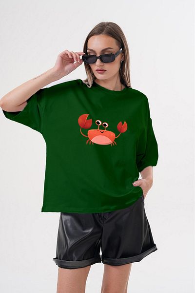 JANSO GROUP -Women Cotton Printed Crab Short Sleeve Tshirt Oversize Big Size