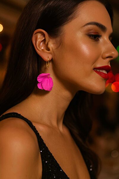 Lu Atelier Fuchsia Bloom Altın Kaplama Pembe Çiçek Formlu El Yapımı Küpe