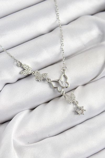 Celira Steel Zircon Stone Butterfly Model Silver Color Women's Necklace
