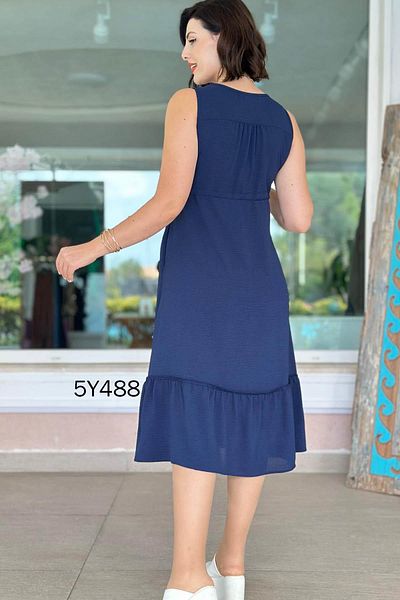 İnce Topuk Zero Sleeve Button Detail Aerobin Fabric Dress 5Y488