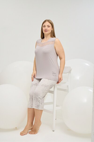 Sevim 16766 ЖІНОЧИЙ БІГ САЙЗ КОРОТКИЙ ПІЖАМНИЙ КОМПЛЕКТ З ТИСНЕНИМ ПРИНТОМ