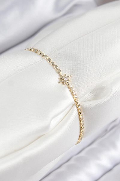 Celira Brass Zircon Stone Pole Star Model Crushed Chain Gold Color Women's Bracelet