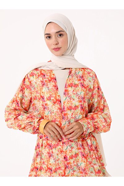 Refka Baskılı Şifon Kimono - Pembe Desenli-