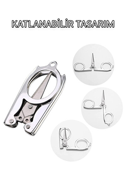 Fresh Moon Katlanır Makas Çok Amaçlı Erkek Bıyık Sakal Yanak Kesme Makası İğne İplik Dikiş Kesici Alet Seyahat