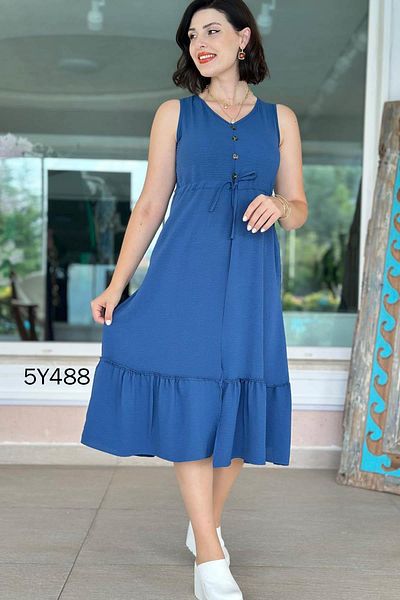 İnce Topuk Zero Sleeve Button Detail Aerobin Fabric Dress 5Y488