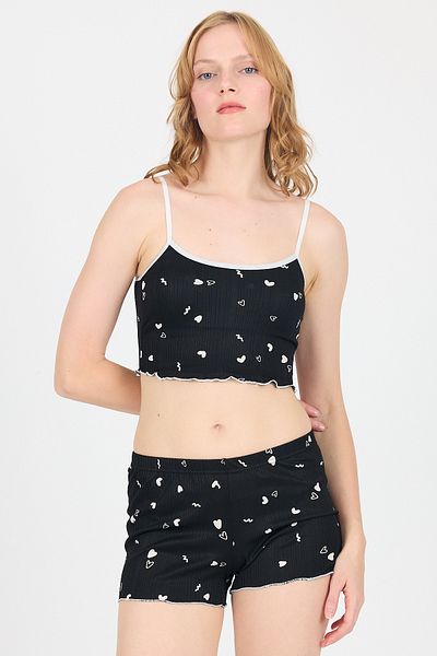 Rays Black Heart Patterned Athlete Shorts Set 3405