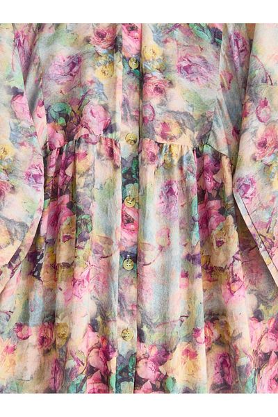 Modamorfo Half Button Mixed Pattern Sleeve Elastic Dress -G.Kurusu