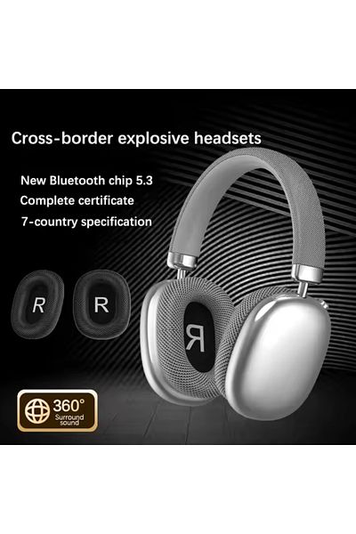 OEM Căști wireless over-the-ear, Bluetooth 5.3, sunet HiFi, stereo surround, gri