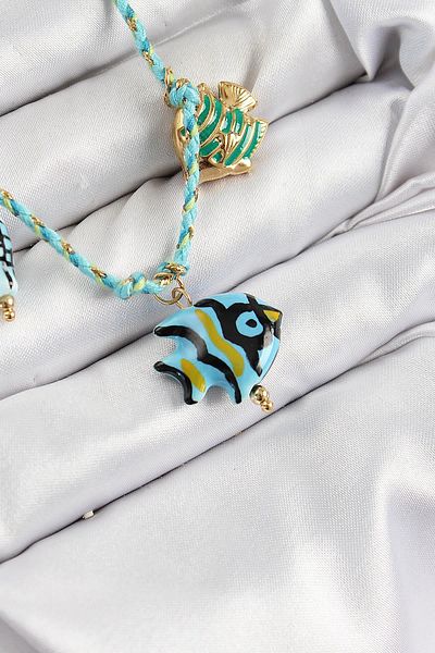 Celira Ceramic Motif Fish Figured Model Blue Rope Women's Necklace