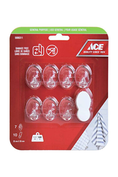 ACE 7-Piece Damage Free General Purpose Adhesive Hook with Strips 3.5 x 2.5 cm