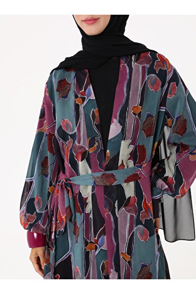Refka Baskılı Şifon Kimono - Soyut Desenli-