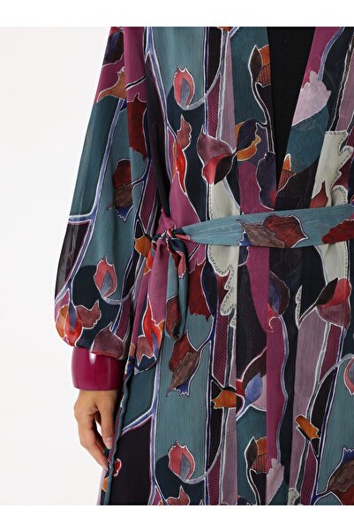 Refka Baskılı Şifon Kimono - Soyut Desenli-