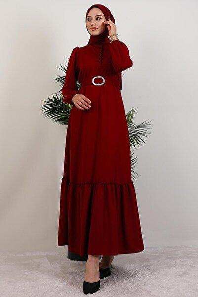 GİYZAMİLA Lizge Hijab Dress Burgundy
