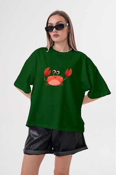 JANSO GROUP -Women Cotton Printed Crab Short Sleeve Tshirt Oversize Big Size