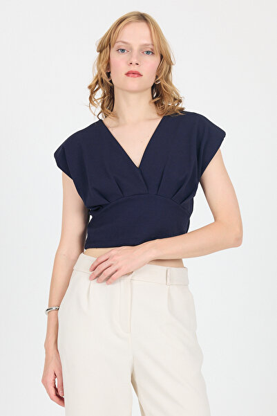 Rays Bluză cu mânecă scurtă, căptușită, cu decolteu în V, cu detaliu de șnur ...