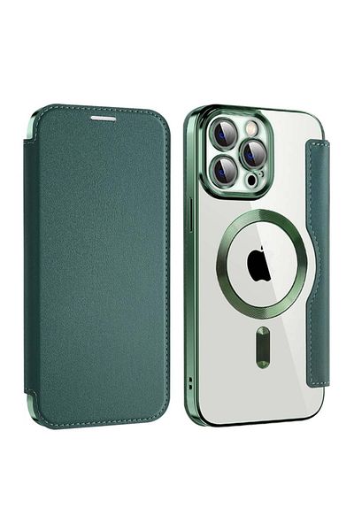 SKYDDAR INNOVATION Case for iPhone 13 Pro, SmartMag Book, Magsafe, RFiD, Card Holder, sticker set, Green
