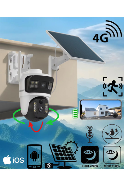 Dobest zoom X10 Sim Kartlı 4G 2 Kameralı Solar Panelli Güneş Enerjili 6mp Dua...