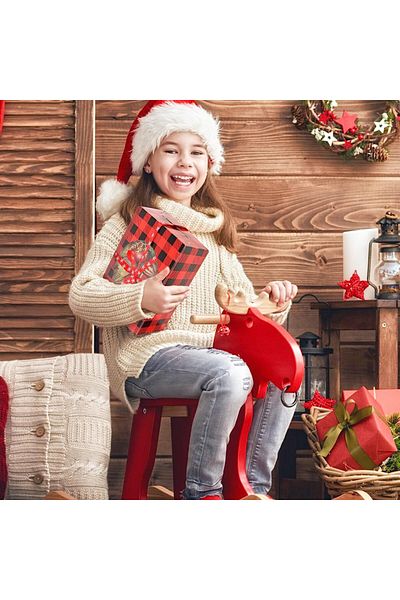 Qpout Set of 12 Christmas cookie boxes, paper/ribbon, red/black, 18 x 6 x 14 cm