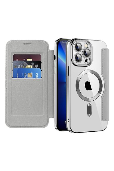 SKYDDAR INNOVATION Case for iPhone 13 Pro, SmartMag Book, Magsafe, RFiD, Card Holder, sticker set, Gray