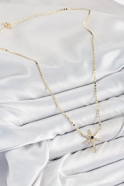 Celira Brass Zircon Stone Pole Star Model Crushed Chain Gold Color Women's Necklace