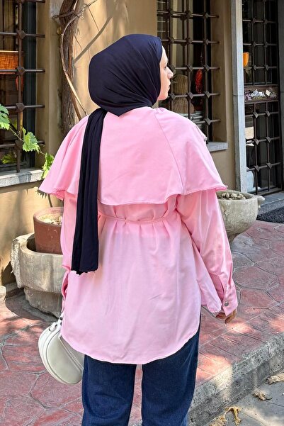 lamelif Πουκάμισο με επένδυση ώμου με δεμένη μέση ροζ