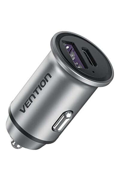 Vention Încărcător auto cu două porturi USB A+A(30+30), gri, tip mini din aliaj de aluminiu