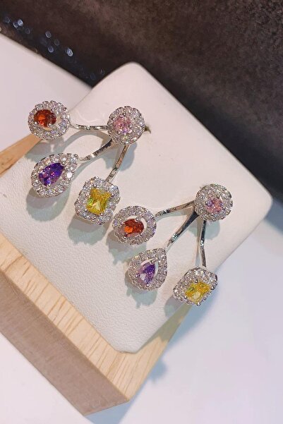 TAKIŞTIR Silver Color Stone Detailed Multi-Look Earrings (Pair)