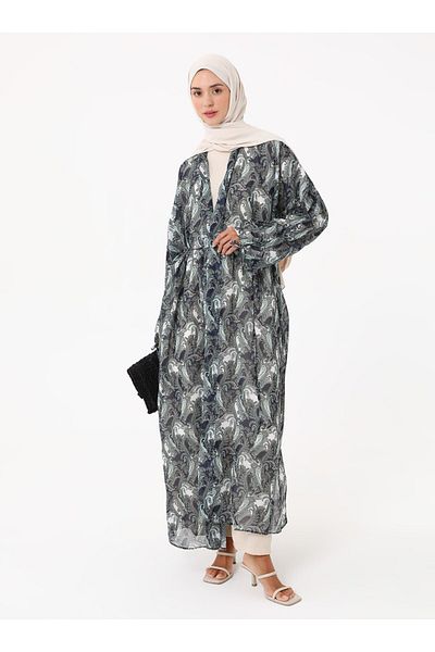 Refka Printed Chiffon Kimono - Green Patterned-