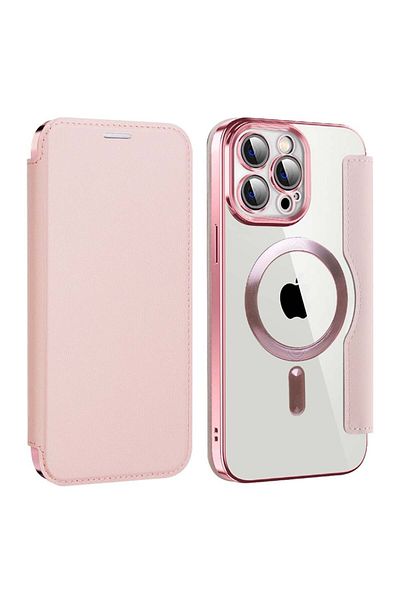 SKYDDAR INNOVATION Case for iPhone 13 Pro Max, SmartMag Book, Magsafe, RFiD, Card Holder, sticker set, Pink
