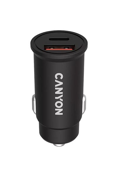 CANYON Incarcator auto Canyon, C-20-03 PD 30W QC 3.0 18W USB-C USB-A, Negru