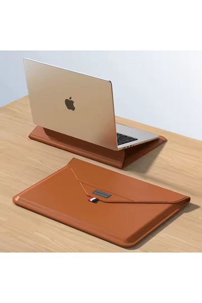 OEM Husă ultra-subțire pentru laptopuri de 15/16 inch, piele, cu suport pentru laptop, maro