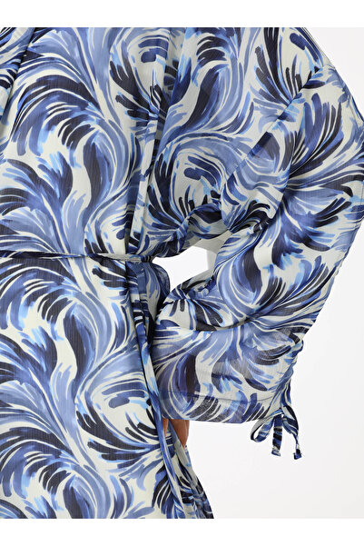 Refka Baskılı Şifon Kimono - Mavi Desenli-