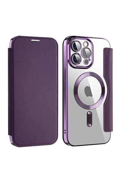 SKYDDAR INNOVATION Case for iPhone 13 Pro Max, SmartMag Book, Magsafe, RFiD, Card Holder, sticker set, Purple