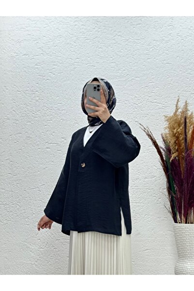 BENAHOLL Marola cu fantă Jachetă cu mânecă largă cu un singur nasture-MF215 Negru