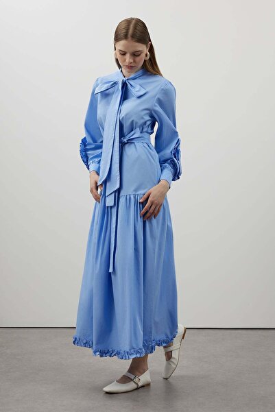 FUSHYA Kolları Gül Detaylı Poplin Elbise