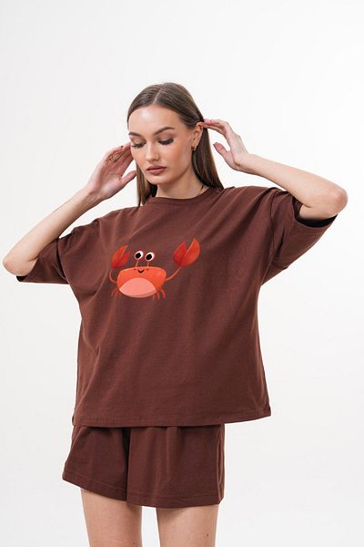JANSO GROUP -Women Cotton Printed Crab Short Sleeve Tshirt Oversize Big Size