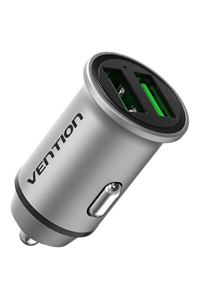 Vention Two-Port USB A+A(18/18) Car Charger Gray Mini Style Aluminium Alloy Type