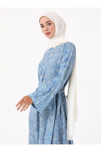Refka Printed Hijab Dress - Blue -
