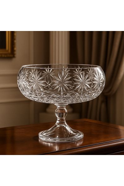 Kristal Market Handmade Crystal Palm Patterned 28 cm Decorative Presentation Bowl