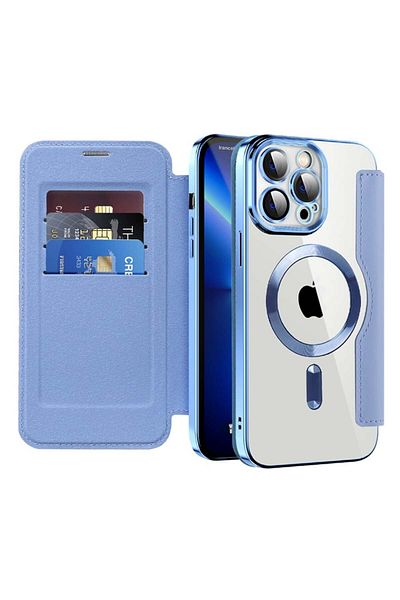 SKYDDAR INNOVATION Case for iPhone 13 Pro, SmartMag Book, Magsafe, RFiD, Card Holder, sticker set, Blue