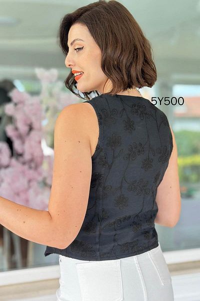 İnce Topuk Embroidered Süzene Linen Vest 5Y500