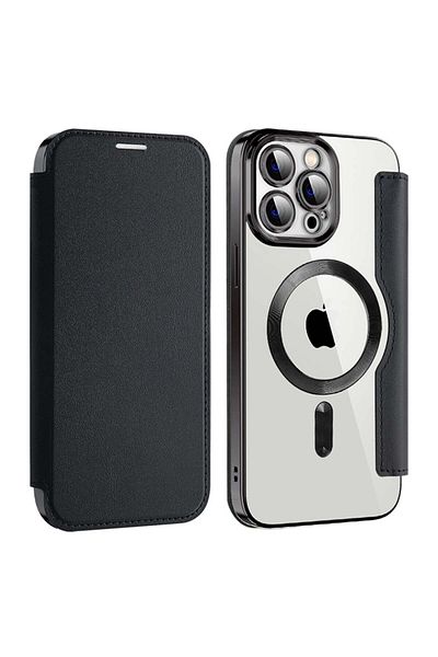SKYDDAR INNOVATION Case for iPhone 13 Pro, SmartMag Book, Magsafe, RFiD, Card Holder, sticker set, Black