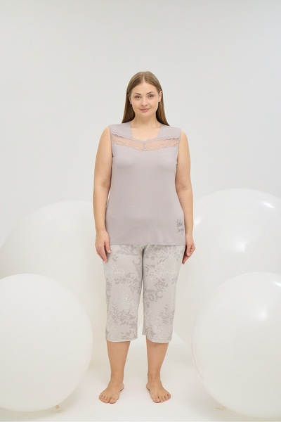 Sevim 16766 ЖІНОЧИЙ БІГ САЙЗ КОРОТКИЙ ПІЖАМНИЙ КОМПЛЕКТ З ТИСНЕНИМ ПРИНТОМ