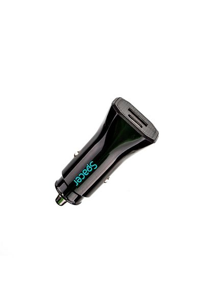 Spacer Încărcător auto cu încărcare rapidă 12W 5V/2.4A cu USB și USB Type-C, negru