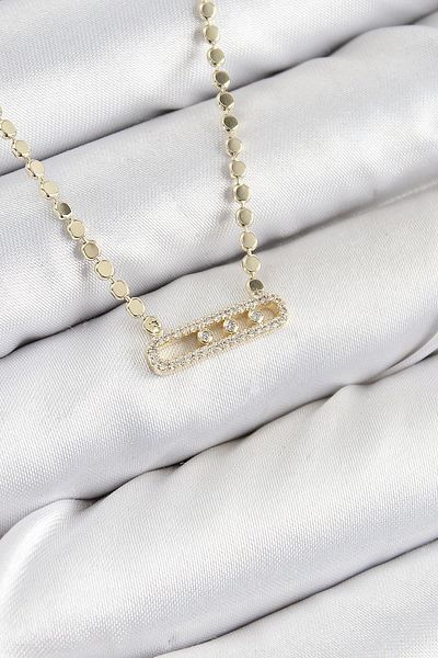 Celira Brass Zircon Stone Messika Model Crushed Chain Gold Color Women's Necklace
